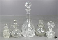 Crystal Decanter & Perfume Bottles / 5 pc
