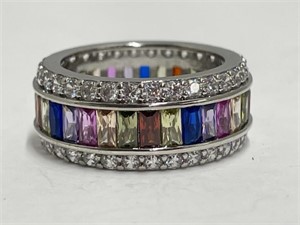 925 silver Ring of Many Colored Cut Stones