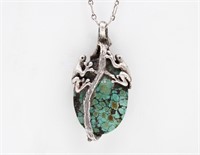 Turquoise & Sterling Silver Frog Pendant Necklace