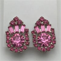 Pair Of Weiss Pink Rhinestone Clip Earrings