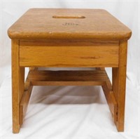 Bell System oak step stool, 12" square x 13"