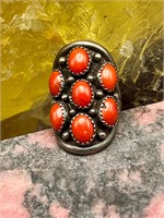 Vintage Native American Red Coral Ring Sz
