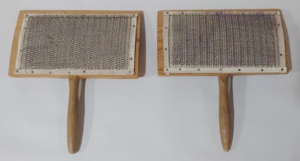 Antique Hand Wool Carding Combs Left & Right