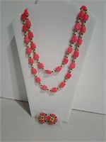 Bright Vintage 2-Strand Necklace & Clip Earrings