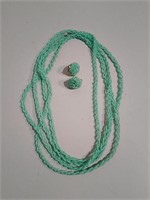 92" Braided Bead Necklace & Clip Earrings