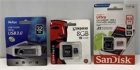 Lot of 3 SanDisk/Netac Micro SDs/Flash Drive - NEW