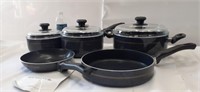 Wearever pans and skillets with Pyrex glass lids,