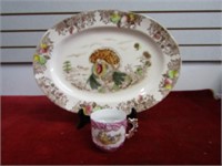 Large antique Turkey platter and cup.