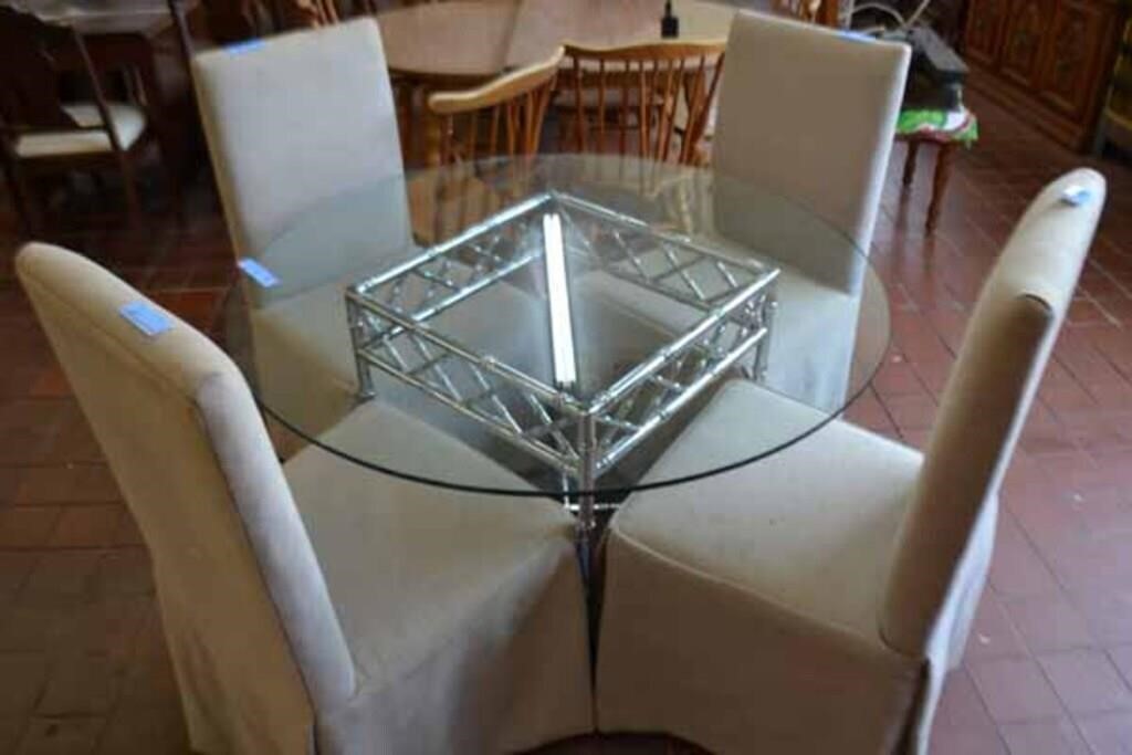Round Glass Dining Room Table w/ 4 Chairs