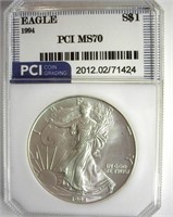 1994 Silver Eagle MS70 LISTS $11000