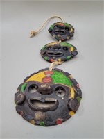 3 Brazilian Tribal Clay Masks vtg