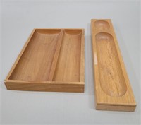 2 Vtg Wood Desk Pen, Coin, Organizer Trays