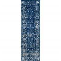 Navy/Ivory 2ft.x11ft. Distressed Floral Rug