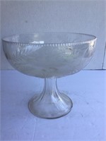 Antique Etched Glass Footed Fruit Bowl