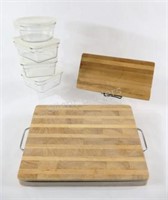 2 Cutting Boards and 4 Glass Storage Containers