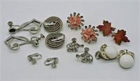 7 Pair of Clip On Silver Tone Earrings