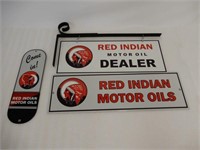 GROUP OF 3 RED INDIAN MOTOR OIL ALUMINUM SIGNS