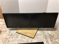 2 LG Monitors Mounted on Stand 19"