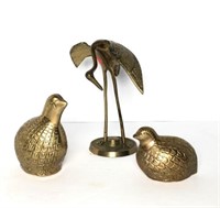 Brass Crane & Birds- Lot of 3