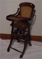 Oak Childs Highchair with Carved Crest rail Caine