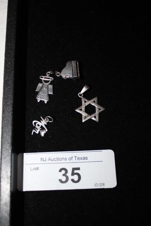 4 STERLING SILVER 3 CHARMS 1 STAR OF DAVID PENDANT