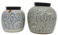 (2) CHINESE BLUE & WHITE PORCELAIN MELON JARS