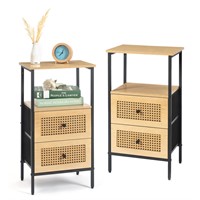 DOVAMY Nightstand Set of 2 with Drawers, Rattan S