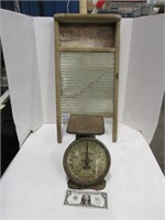 Vintage Glass Washboard & Scale