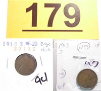Coin 1910-S and 1913-S Lincoln Head Cents