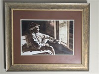 Signed framed print of a lady