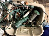 Tote of Extension Cords and Outdoor Timers