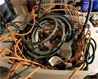 Tote of Extension Cords & Electrical