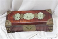A Chinese Rosewood and 3 Jades Jewelry Box