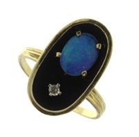 14kt Gold Mid Century Natural Opal & Diamond Ring