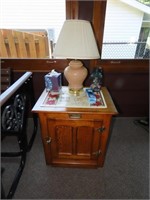 White Clad side table cabinet w/contents.
