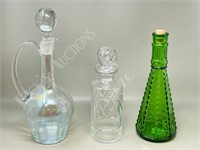 3 glass decanters w/ stoppers
