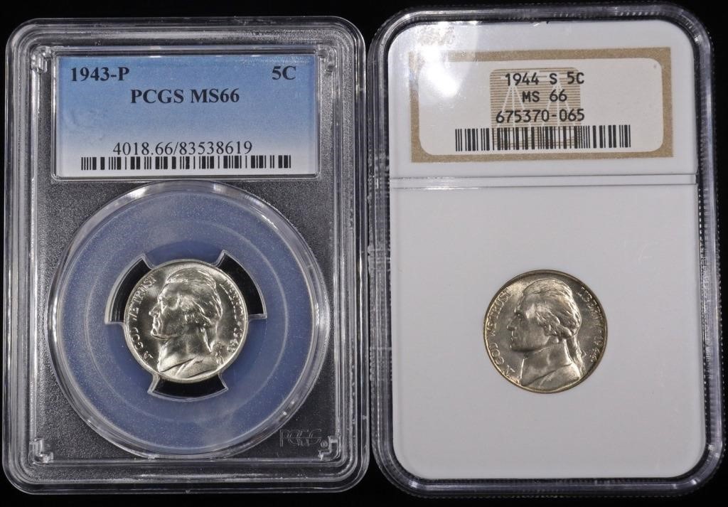 1943-P PCGS MS-66, 44-S NGC MS-66 JEFFERSONS