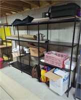Three 6-ft shelving units and contents