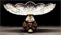 VTG Crystal Candy Dish w/ Brass Claw Foot Pedestal