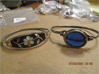 2 Cuff Bracelets - 1 Abalone Inlaid and 1 w/ Blue