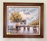 Vintage French Street Scene Painting - Signed &