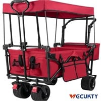 E9731 Collapsible Garden Wagon Cart w/ Canopy, Red