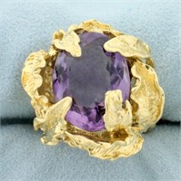 10ct Amethyst Leaf Design Statement Ring in 14K Ye