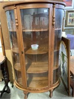 ANTIQUE BOW FRONT CURIO CABINET WITH KEY