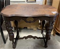 ANTIQUE ENTRY TABLE WITH CARVED DETAILS &