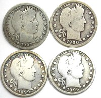 1896 1899 1900 1907 Quarter VG 4pc Lot