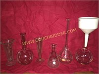 Coors porcelain lab strainer/funnel & asst flasks