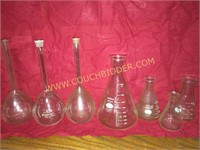 Vintage chemistry lab Erlenmeyer flask & others