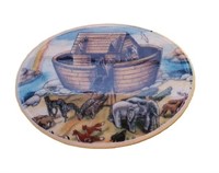 UNIQUE VINTAGE OVAL NOAH'S ARK PORCELAIN BROOCH