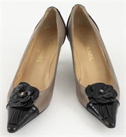Chanel Black And Taupe Leather Shoes, Sz. 40